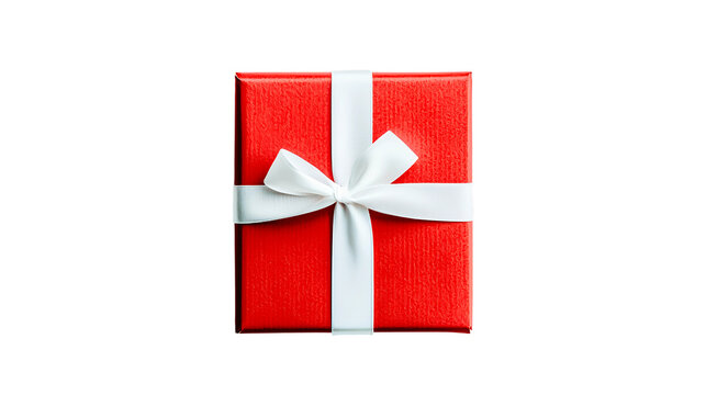 A beautifully wrapped red gift box with a white ribbon sits isolated on a transparent background, perfect for holiday celebrations, birthdays, and special occasions. Ideal for gift wrapping designs.