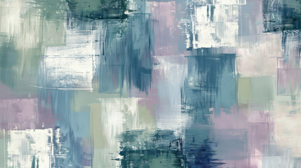Abstract painting with soft colors and textured brush strokes, creating calming atmosphere. blend of blues, greens, and pastels evokes sense of tranquility and creativity