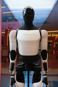 Shanghai,China-Feb.15th 2025: Tesla robot (Tesla bot) in store