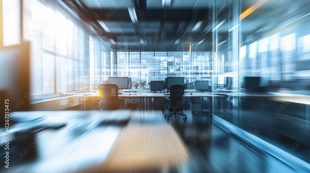 Poster abstract office with computer blur background.