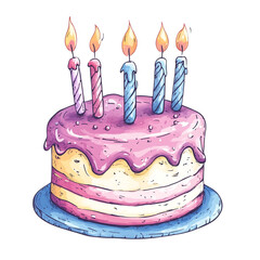 Festive Birthday Cake with Lit Candles Joyful Celebration Sweet Treat