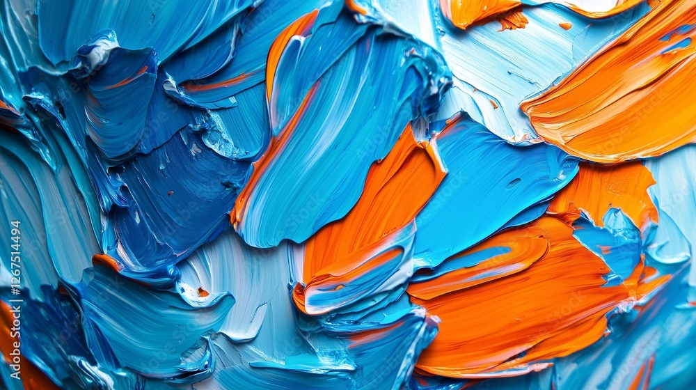 Poster abstract background with blue, orange and yellow paint. abstract abstract painting of orange and blu