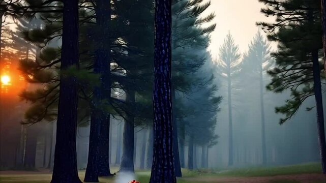 ustic wooden cabin in the middle of a dense fores