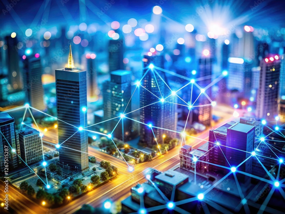 Aufkleber hi-tech cybersecurity safeguards, visualized with a tilt-shift effect for enhanced data protection.