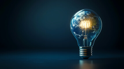 Glowing Light Bulb-Shaped Globe on Dark Blue Background