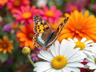 Fototapeta premium Delicate Butterfly on a Floral Tapestry