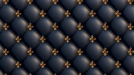 Luxurious background with a quilted pattern and fleur-de-lis, a seamless vector pattern design. Luxurious wallpaper with gold elements on a dark blue background