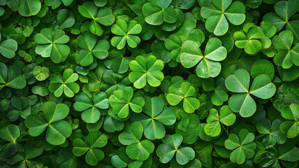 Sprayed green clover leaves and shamrocks for a festive Saint Patrick's Day background design