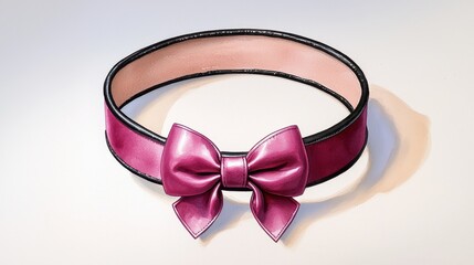 Elegant Pink Satin Bow on a Stylish Black Belt Band