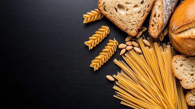 A delicious array of freshly baked bread and pasta, ready to be enjoyed. A feast for the eyes!