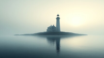 Fototapeta premium Misty Sunrise Lighthouse on Island