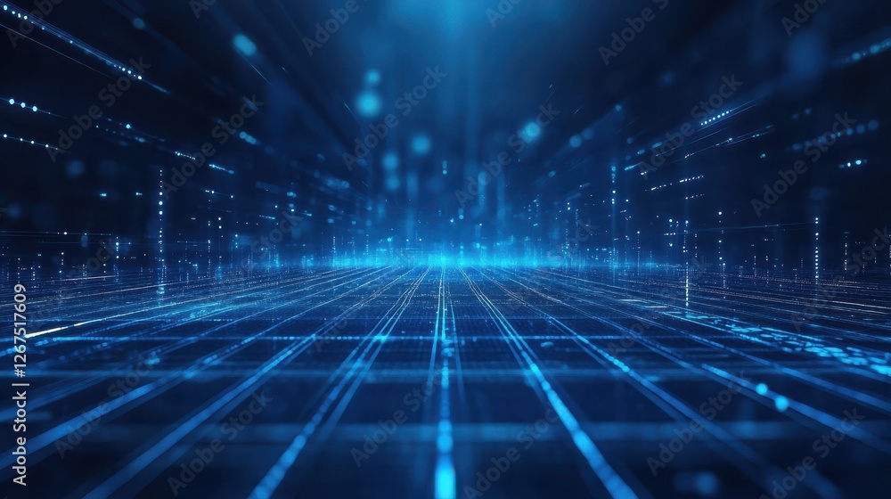 Poster blue virtual technology background with lines and grids