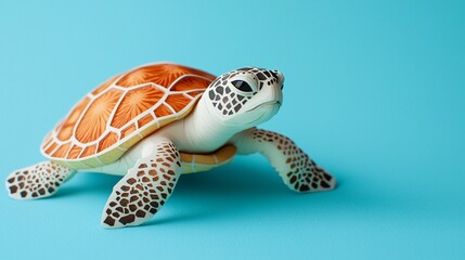 Cute sea turtle on blue background, illustration
