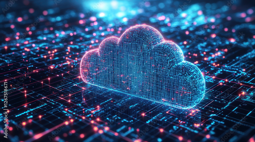 Poster stunning neon-lit city skyline represents global cloud backup infrastructure with interconnected glo