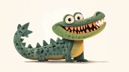 Obraz premium cute cartoon crocodile with big smile, playful digital illustration