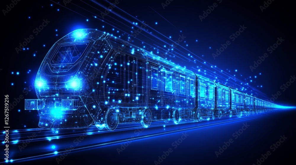 Aufkleber abstract high-speed digital train with connection lines and dots on blue technology background