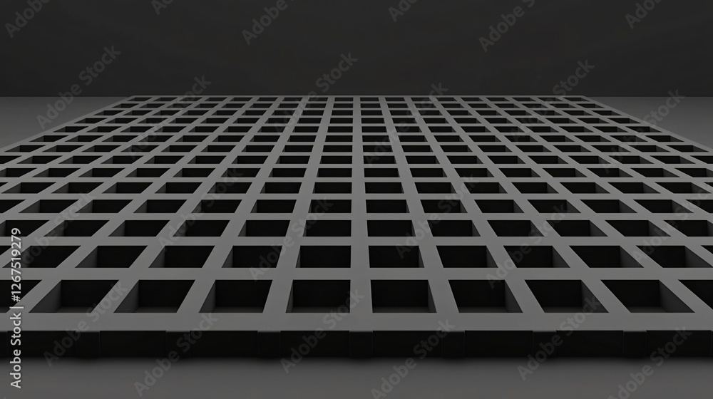 Wall mural Grid floor, dark room, perspective, background, design template