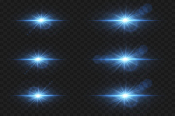 Set of light flashes and glare. The effect of stars and rays. On a transparent background.