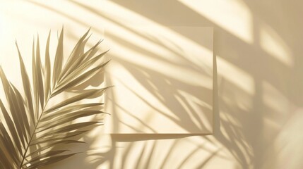 Obraz premium Palm leaf shadow on blank card mockup