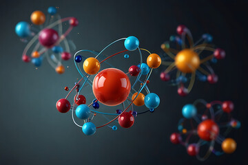 Atom molecule 3d rendering, protons neutrons and electrons.