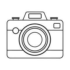 Classic Vintage Camera Line Art with Bold Outline and Detailed Lens