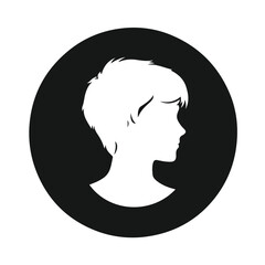Black circle containing a white silhouette of a woman's head in profile. The image is being used as stock art on Adobe Stock.