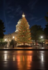 Obraz premium The Capitol Christmas Tree in Sacramento is adorned with festive lights, decorations, and a stunning light show , Sacramento, Capitol Building