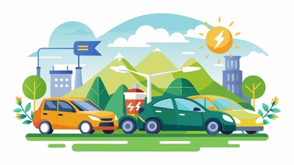 Naklejka premium This image features electric cars, emphasizing their eco-friendly nature and advanced technology, providing a visually appealing and versatile image for automotive publications, environmental advocac