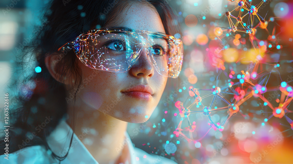 Poster student engages in immersive chemistry learning in a futuristic metaverse lab with interactive molec