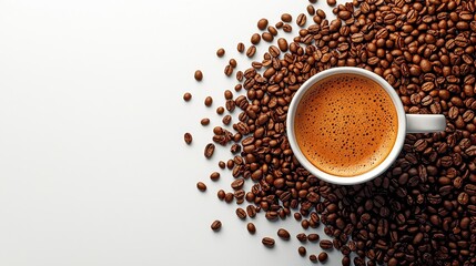 Morning coffee experience artistic cup and beans cozy home setting vibrant mood aesthetic enjoyment