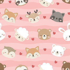 Animals Cute Seamless Pattern, adorable design for kids, vector illustration
