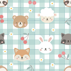 Animals Cute Seamless Pattern, adorable design for kids, vector illustration