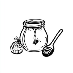 Honey Jar with Spoon and Bees, Illustration