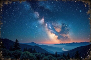 Fototapeta premium Vintage starry night sky on aged paper, old paper, textured background, retro