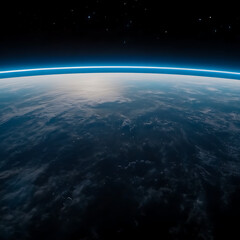 Fototapeta premium Captivating View of Earth From Space Revealing Atmosphere Clouds and Starry Cosmos Above