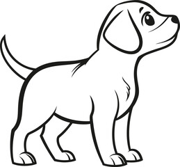 Adorable Cartoon Puppy, Black and White, Dog Illustration, Cute Canine, Pet Drawing