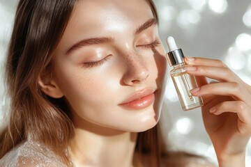 Woman with Pipette and Cosmetic Product, Ready to Apply Serum

