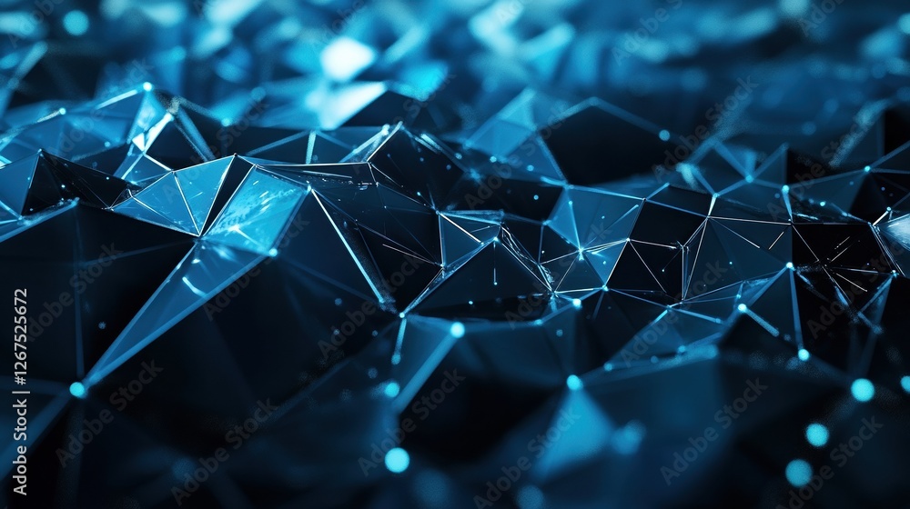 Poster digital blue geometric figures at abstract technology background. 3d rendering