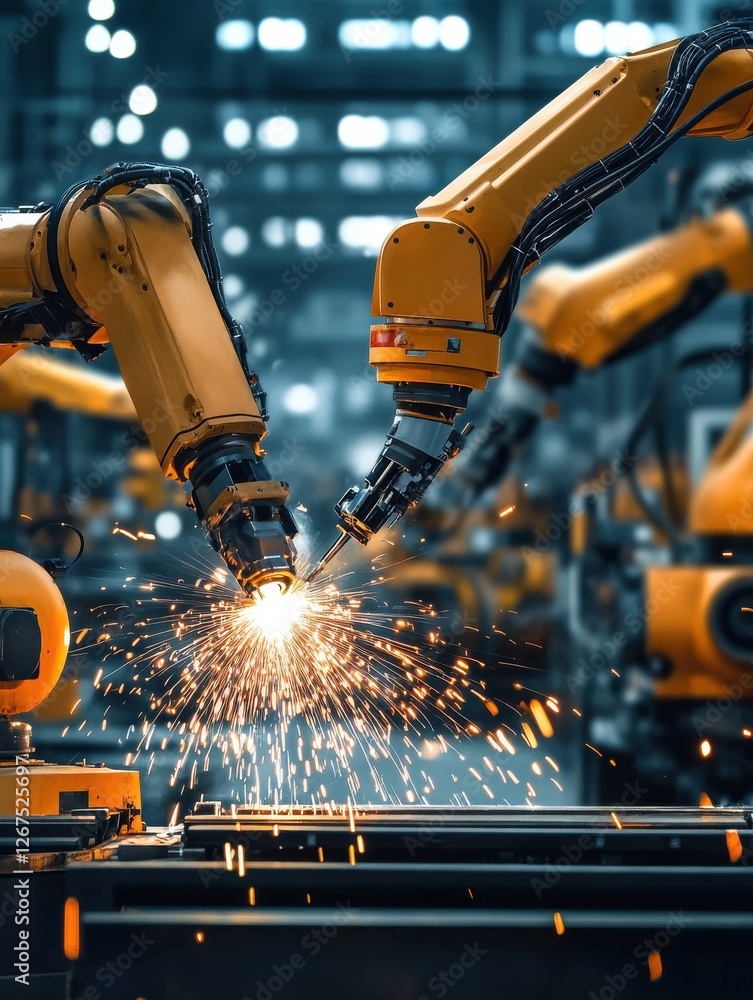 Aufkleber automated welding robots assembling parts in a high-tech manufacturing plant