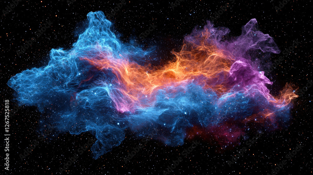 Aufkleber hydrogen atoms fusing into helium create a colorful cosmic explosion with vibrant plasma waves in a 