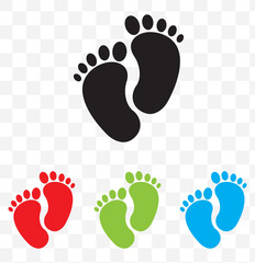 Baby boy and girl footprints set. Baby feet sign. Set icons colorful. Vector Illustration. silhouette of baby feet icon over transparent background. vector illustration. EPS 10.