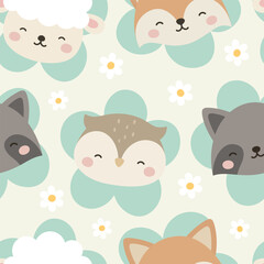 Animals Cute Seamless Pattern, adorable design for kids, vector illustration