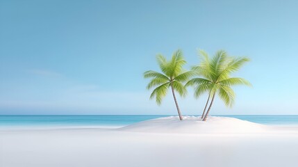 Tropical palm trees sway gently on a white sand beach overlooking the turquoise ocean