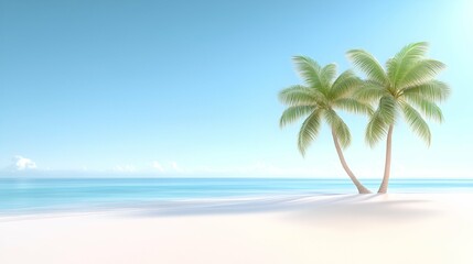 Tropical palm trees sway gently on a white sand beach overlooking the turquoise ocean