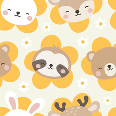 Animals Cute Seamless Pattern, adorable design for kids, vector illustration