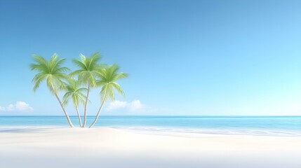 Tropical palm trees sway gently on a white sand beach overlooking the turquoise ocean