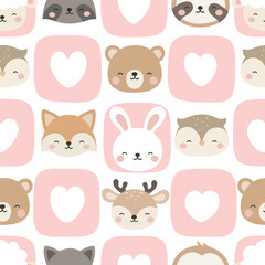 Animals Cute Seamless Pattern, adorable design for kids, vector illustration