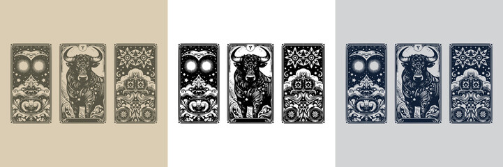 aggressive bull vector playing card tattoo design