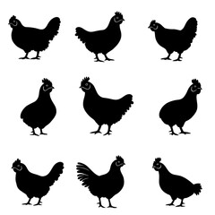 Nine Silhouettes of Chickens Simple Elegant Designs