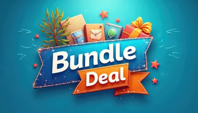 Colorful promotional banner featuring a bundle deal with gifts, nature elements, and a vibrant background